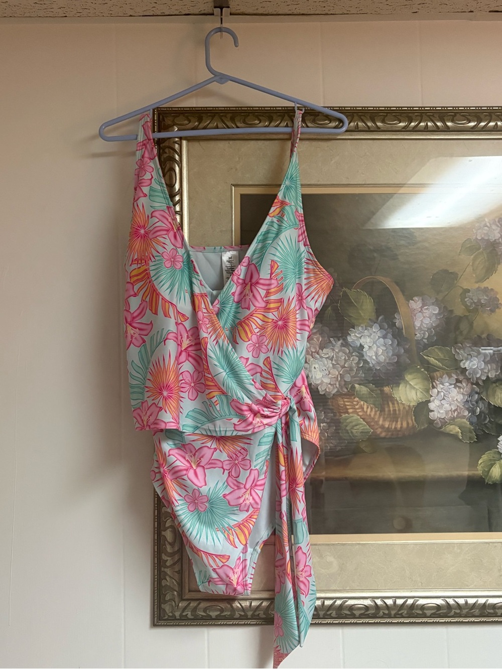 Floral Wrap One-Piece Swimsuit in Pink & Mint